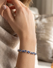 Royal Blue Crystal Wave Tennis Bracelet – Silver Tone Oval Stone Sparkling Bracelet Jewelry Gift Box Included 7080