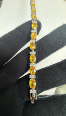 Yellow Oval Crystal Tennis Bracelet – Silver Tone Statement Bracelet 7145