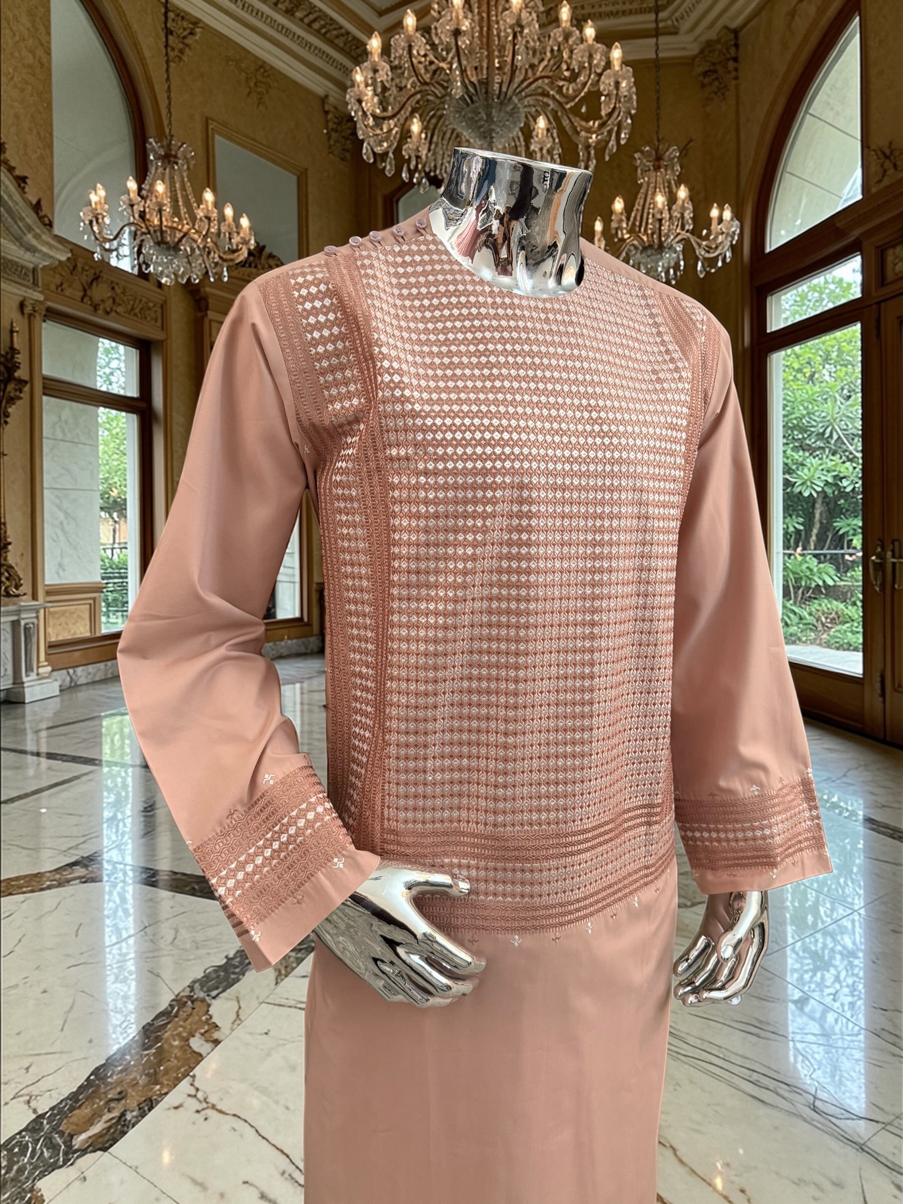 XL Rosewood Afghan Kameez – Premium Fabric with High-Quality Matching Embroidery