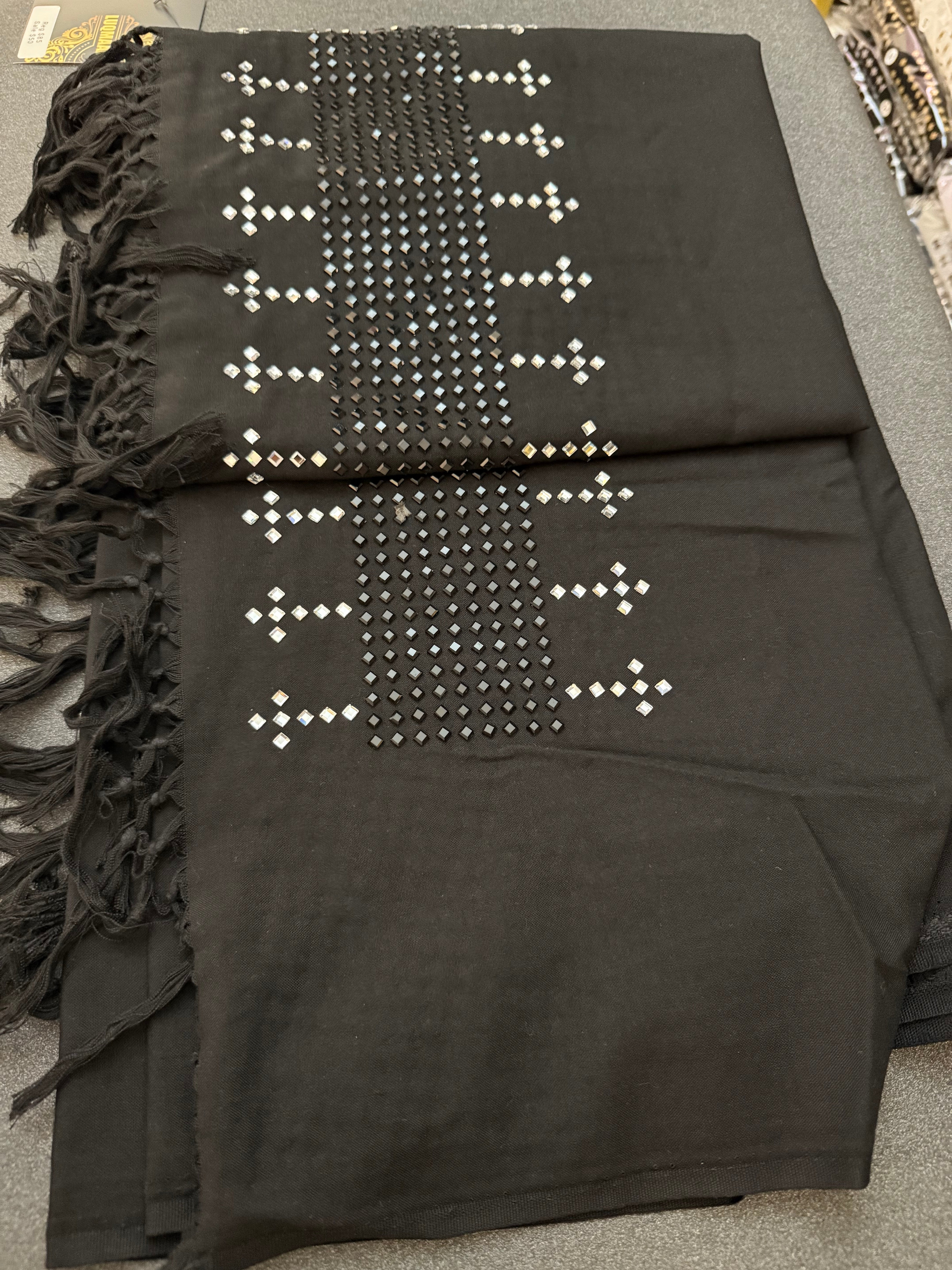 Black Afghan Shawl with Black and Silver Shesha Mirror Embellishment 2