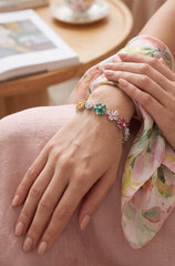 Multicolor Crystal Flower Bracelet – Silver-Tone Floral Statement Bracelet for Women 7129
