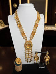 Vintage 24K Gold Plated Floral Pendant Necklace Set with Earrings | Traditional Afghan, Pakistani, Indian & Middle Eastern Jewelry
