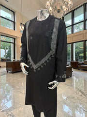 Large Afghan Parahan Tunban for Men – Black with Silver Shesha