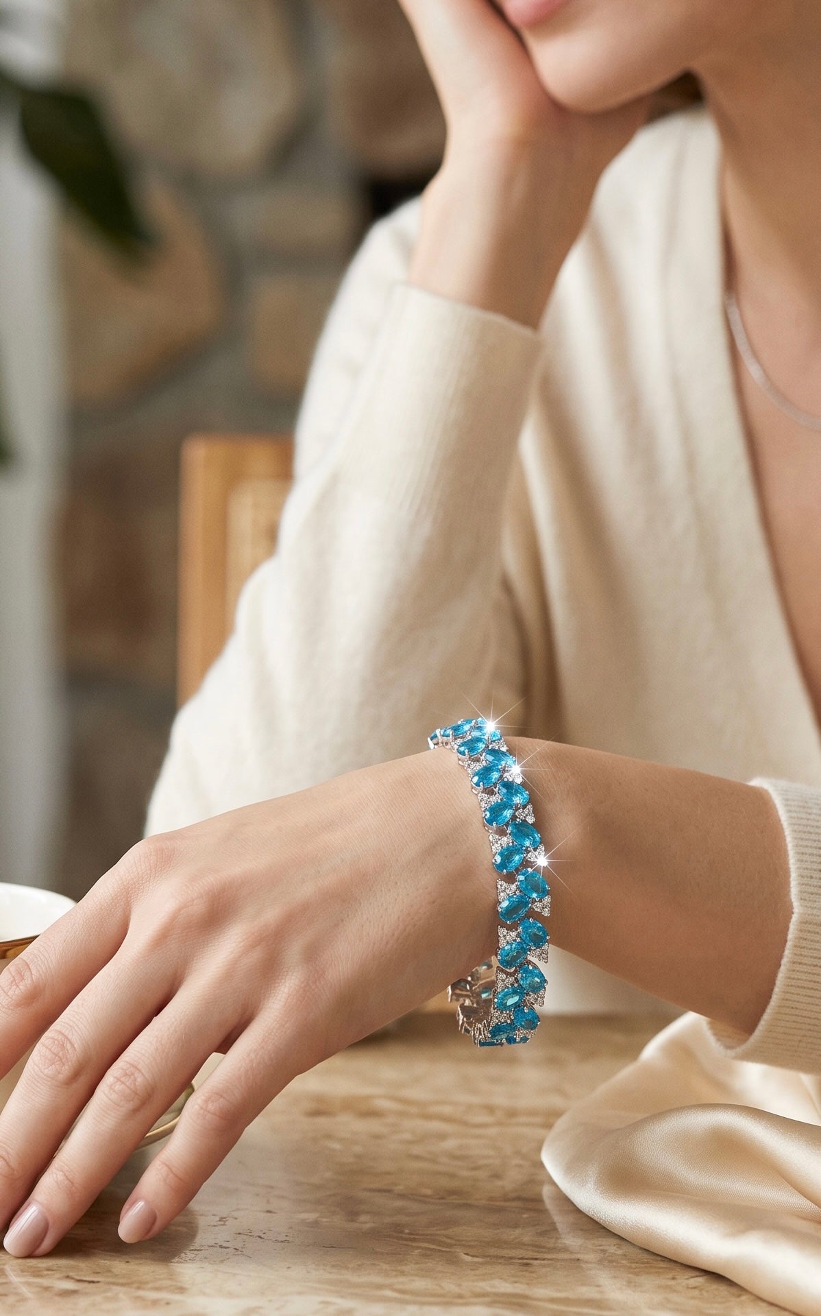 Aqua Blue Crystal Butterfly Bracelet – Silver Tone Sparkling Statement Jewelry 7082