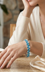Aqua Blue Crystal Butterfly Bracelet – Silver Tone Sparkling Statement Jewelry 7082