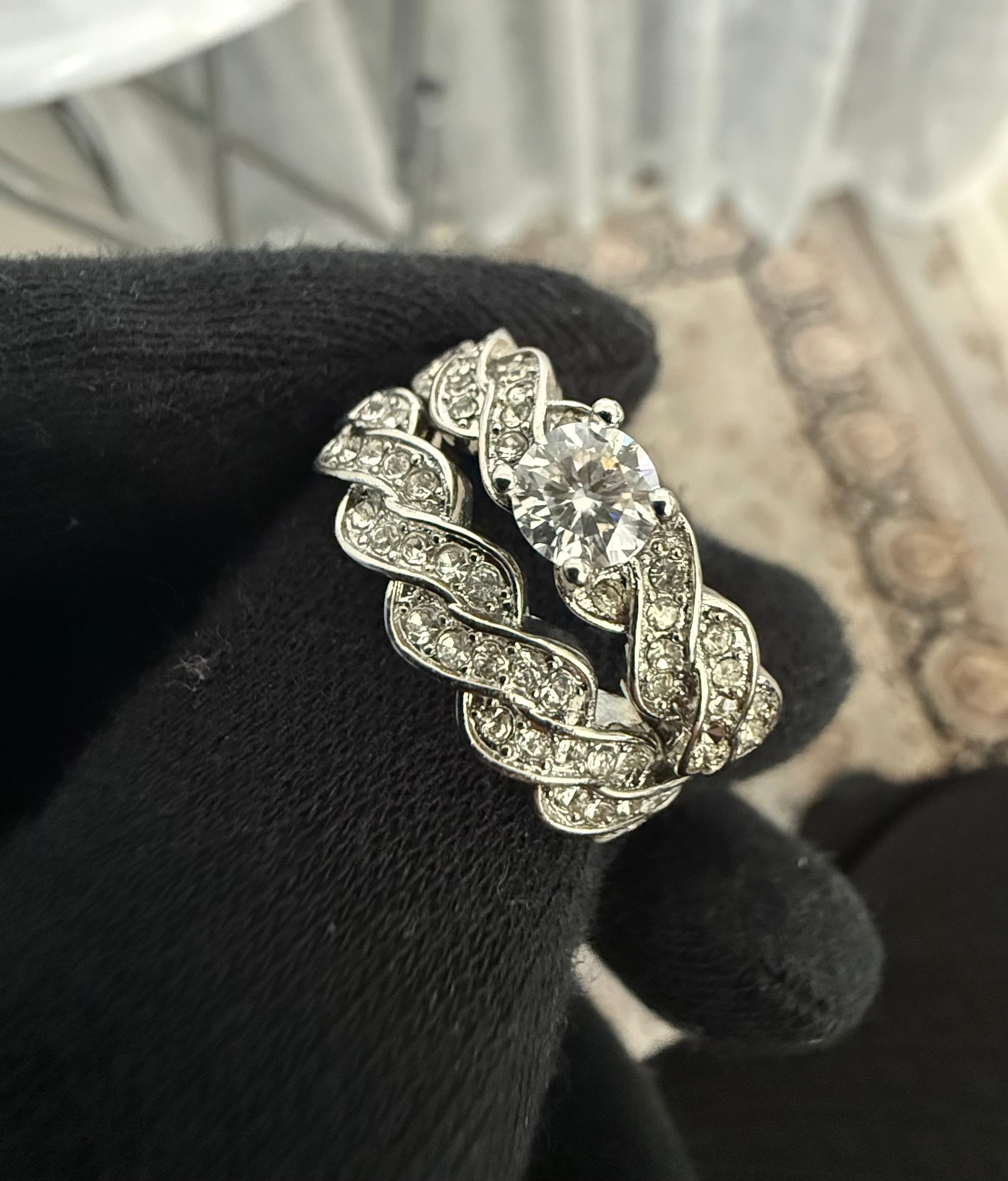 Size 8.5 Sterling Silver Moissanite Twisted Infinity Engagement Ring Set | Round Cut Bridal Wedding Ring. 6012