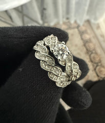 Size 8.5 Sterling Silver Moissanite Twisted Infinity Engagement Ring Set | Round Cut Bridal Wedding Ring. 6012