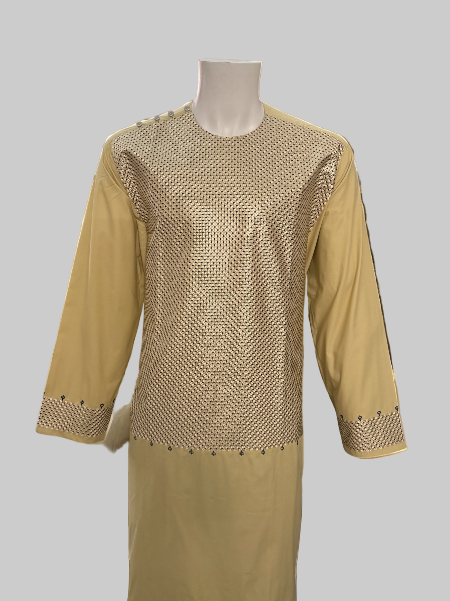 Men’s Beige Kameez with Black Embroidery