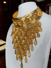 Gold-Tone Floral Statement Choker Necklace – Traditional Wedding & Party Jewelry 10199