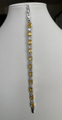 Yellow Emerald-Cut Crystal Tennis Bracelet – Silver Tone Statement Bracelet 7143