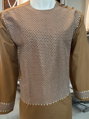 Medium Olive Afghan Parahan Tunban for Men with Machine Embroidery