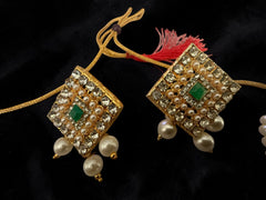 Traditional Gold Tone Pearl Choker Necklace Set with Earrings – Bridal Pakistani Indian Afghan Statement Jewelry for Women 023