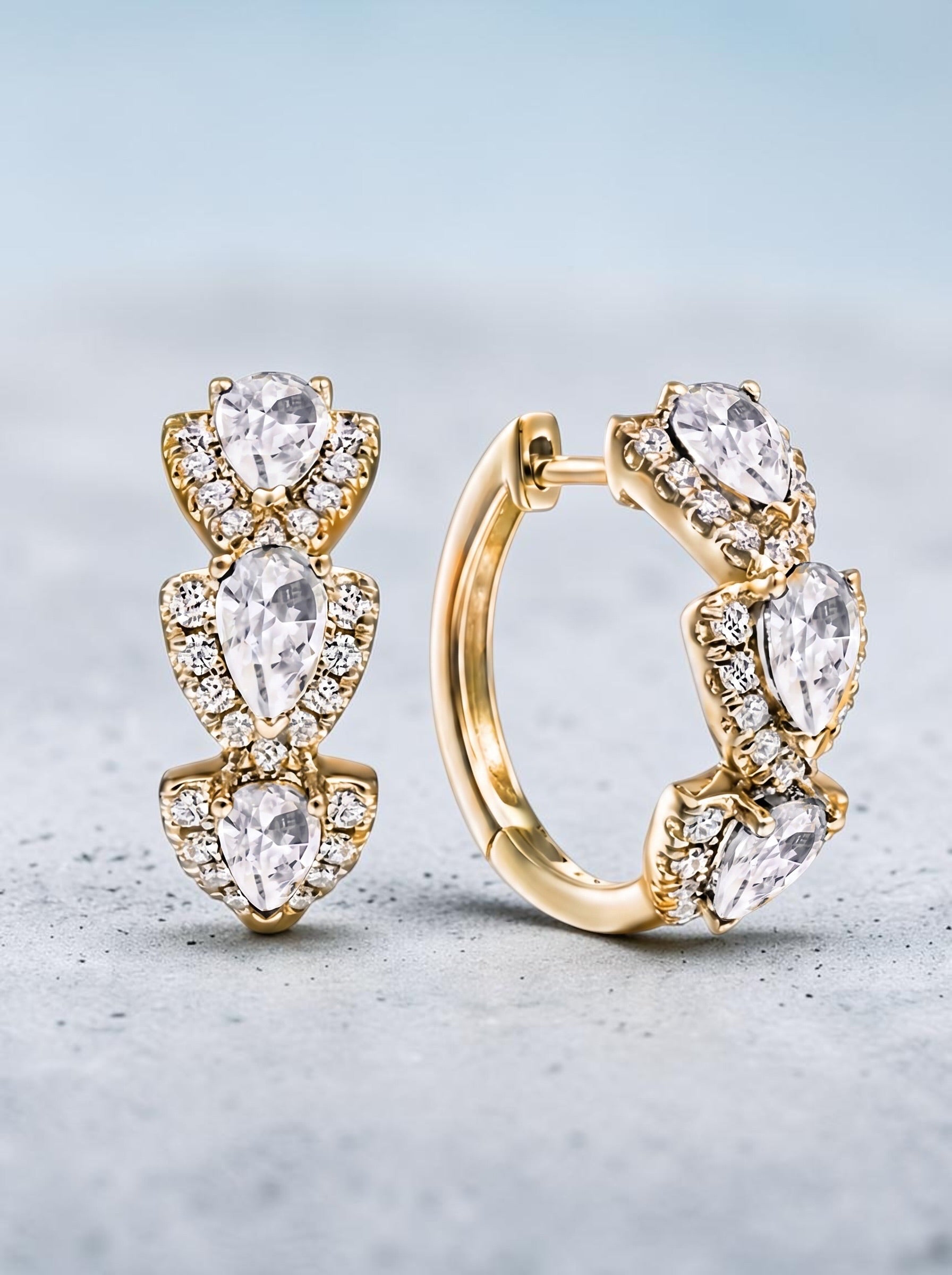 Emerald Earrings – Pear Cut Zircon Hoop Earrings for Women | Gold & Silver Plated Bridal Hoops