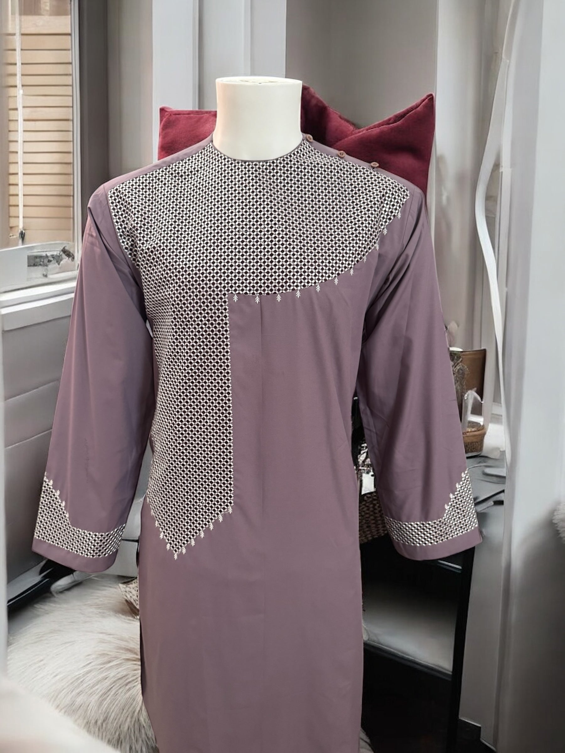 Machine Khamakdozi Embroidered Parahan Tunban for Men – Mauve | Medium