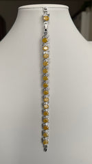 Yellow Crystal Link Bracelet – Silver-Tone Oval Stone & Pavé Swirl Bracelet for Women 7124
