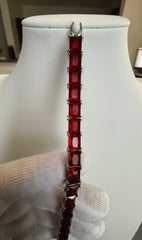 Ruby Red Rectangular Crystal Tennis Bracelet – Silver Tone Statement Bracelet for Women 7111