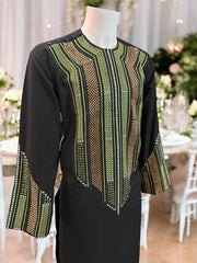 Afghan Parahan Tunban for Men Black Gold and Green Shesha Mirror Work Machine Embroidered Large