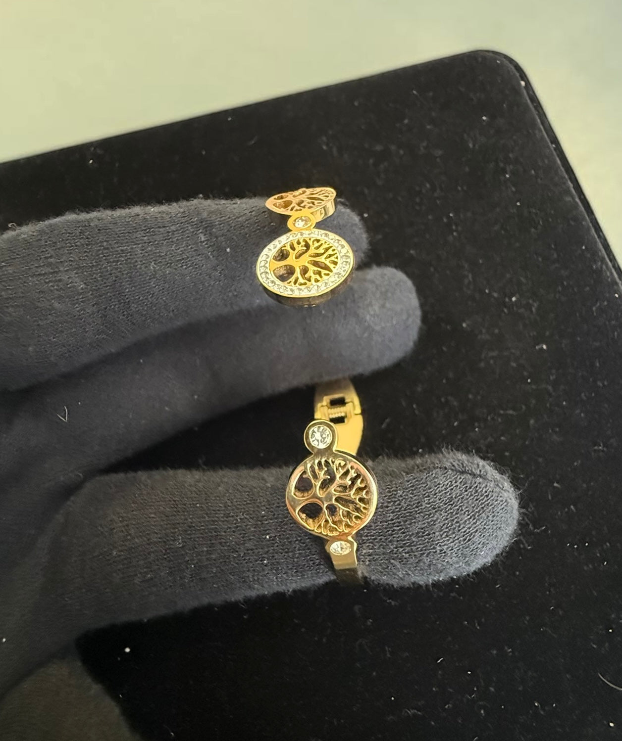 Tree of Life Crystal Bangle – Gold-Tone Stainless Steel 8025