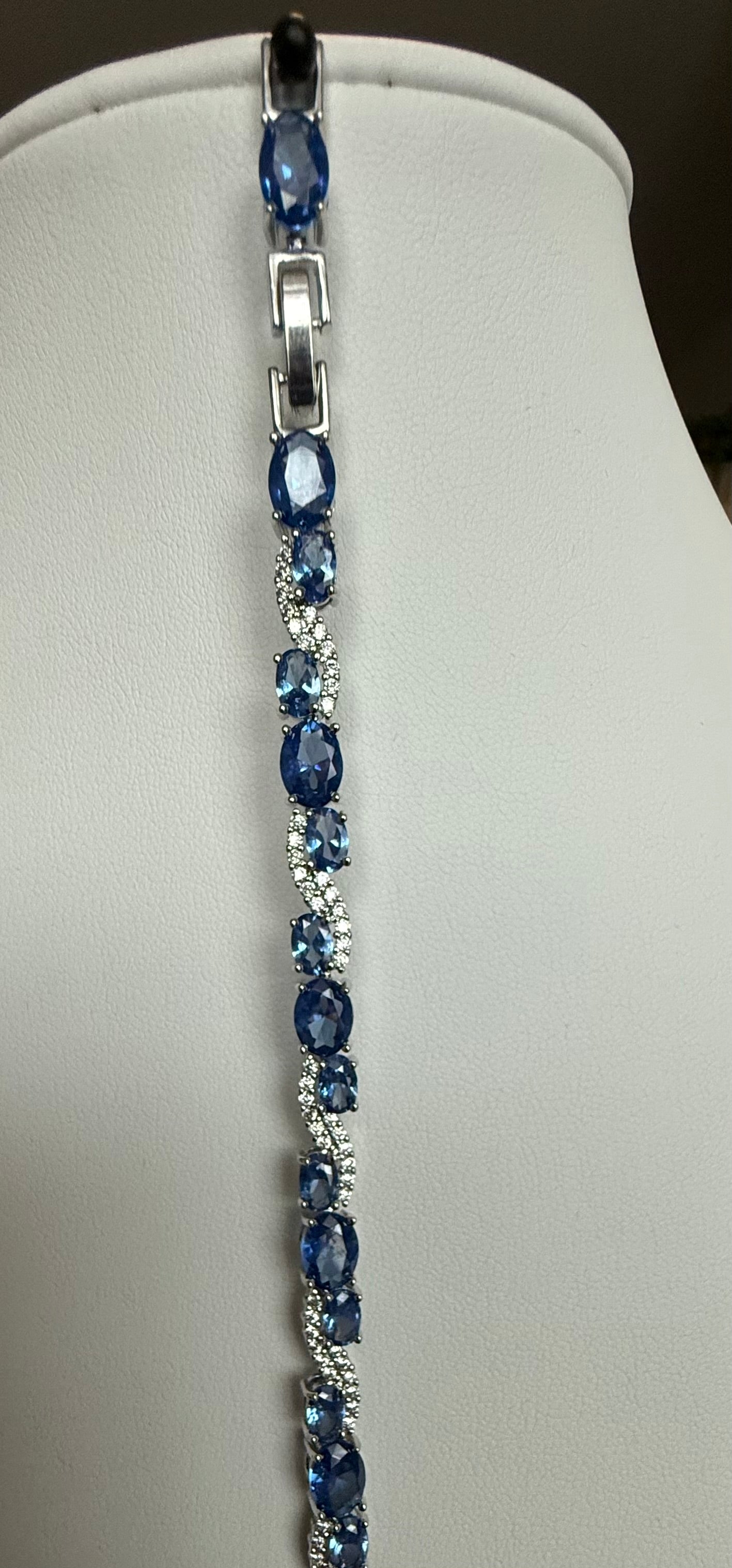 Royal Blue Crystal Wave Tennis Bracelet – Silver Tone Oval Stone Sparkling Bracelet Jewelry Gift Box Included 7080