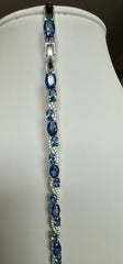 Royal Blue Crystal Wave Tennis Bracelet – Silver Tone Oval Stone Sparkling Bracelet Jewelry Gift Box Included 7080