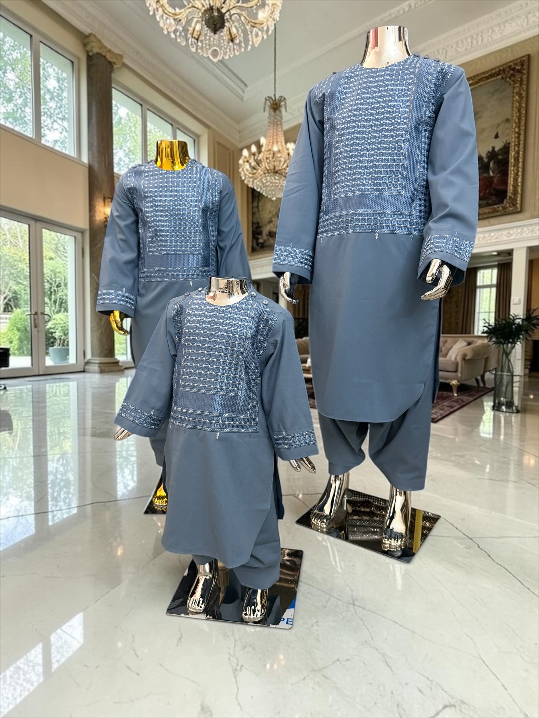 Sky Blue Embroidered Boys Parahan Tunban Set (Age 1–12 Years) – Traditional Afghan Kids Shalwar Kameez Luqmaan Boutique Design #23