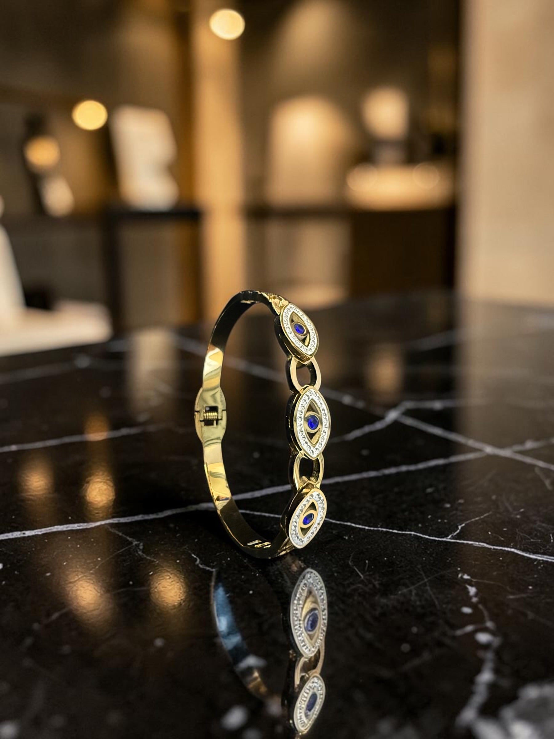Gold-Tone Stainless Steel Evil Eye Bangle for Women 8024