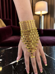 Gold Plated Hathphool Hand Chain Bracelet with Adjustable Ring | Ethnic Indian Pakistani Afghan Arabic Hand Jewelry 6075