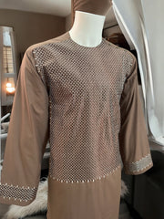 Machine Khamakdozi Embroidered Men’s Traditional Kurta – Brown | Medium