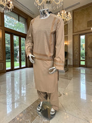 XL Beige Embroidered Afghan Parahan Tumban – Cotton-Blend Traditional Men’s Outfit | Luqmaan Boutique