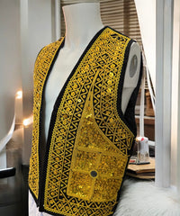Men’s Afghan Gold Embroidered Vest – Black, Small