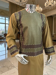 Small Men’s Henna Green Color Afghan Parahan Tunban Set with Premium Machine Embroidery