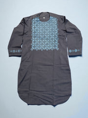 9 years old Gray Afghan Parahan Tunban for boys, Light Blue Machine Embroidery