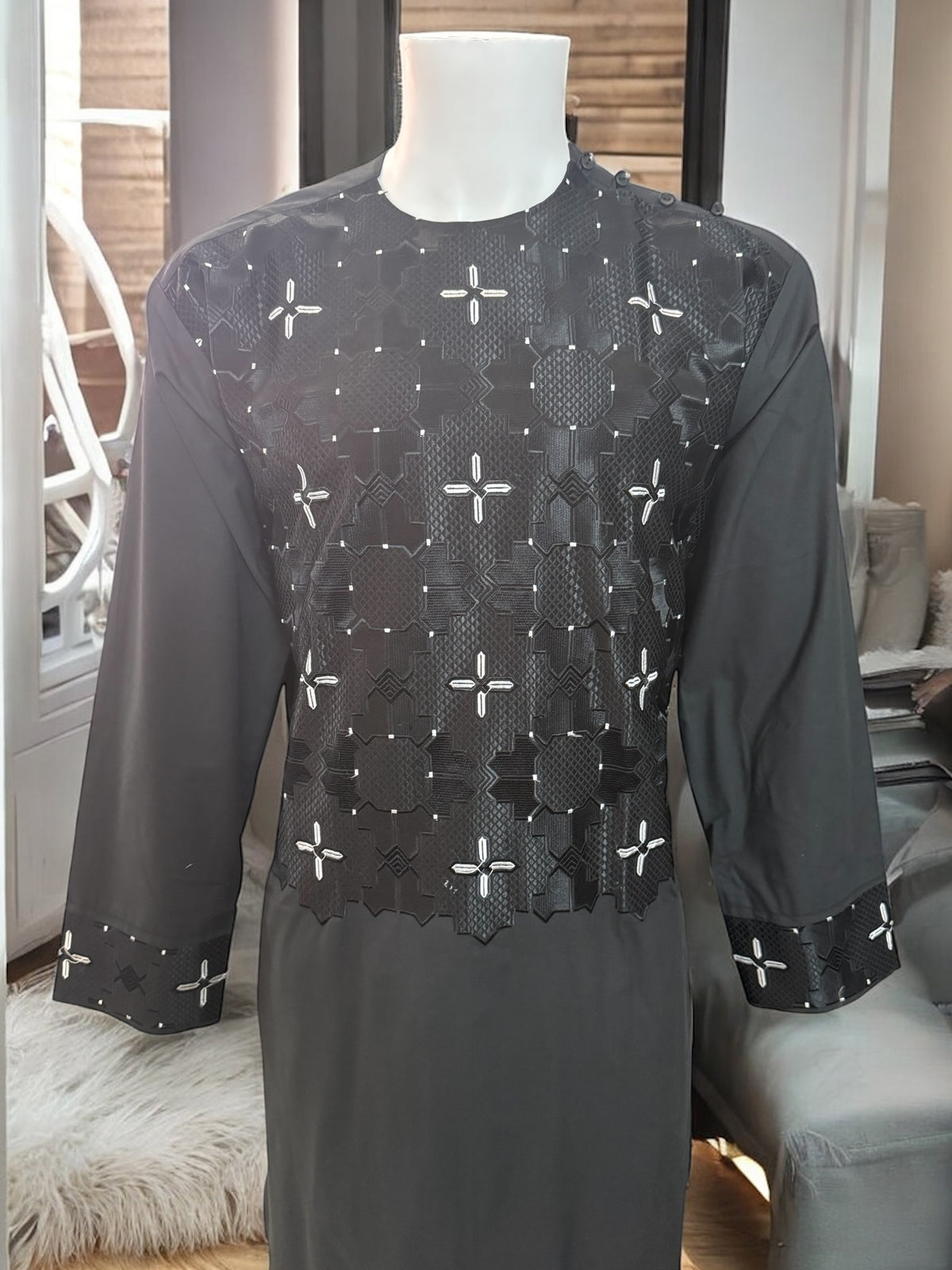 Afghan Parahan Tunban for Men Machine Embroidered Black Traditional Wear Large 2