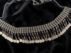 Traditional Afghan Kuchi Coin Belt for Women – Silver-Tone Tribal Waist Belt with Colorful Enamel Accents | Boho Festival, Dance & Wedding Belt 017