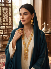 Vintage 24K Gold Plated Floral Pendant Necklace Set with Earrings | Traditional Afghan, Pakistani, Indian & Middle Eastern Jewelry