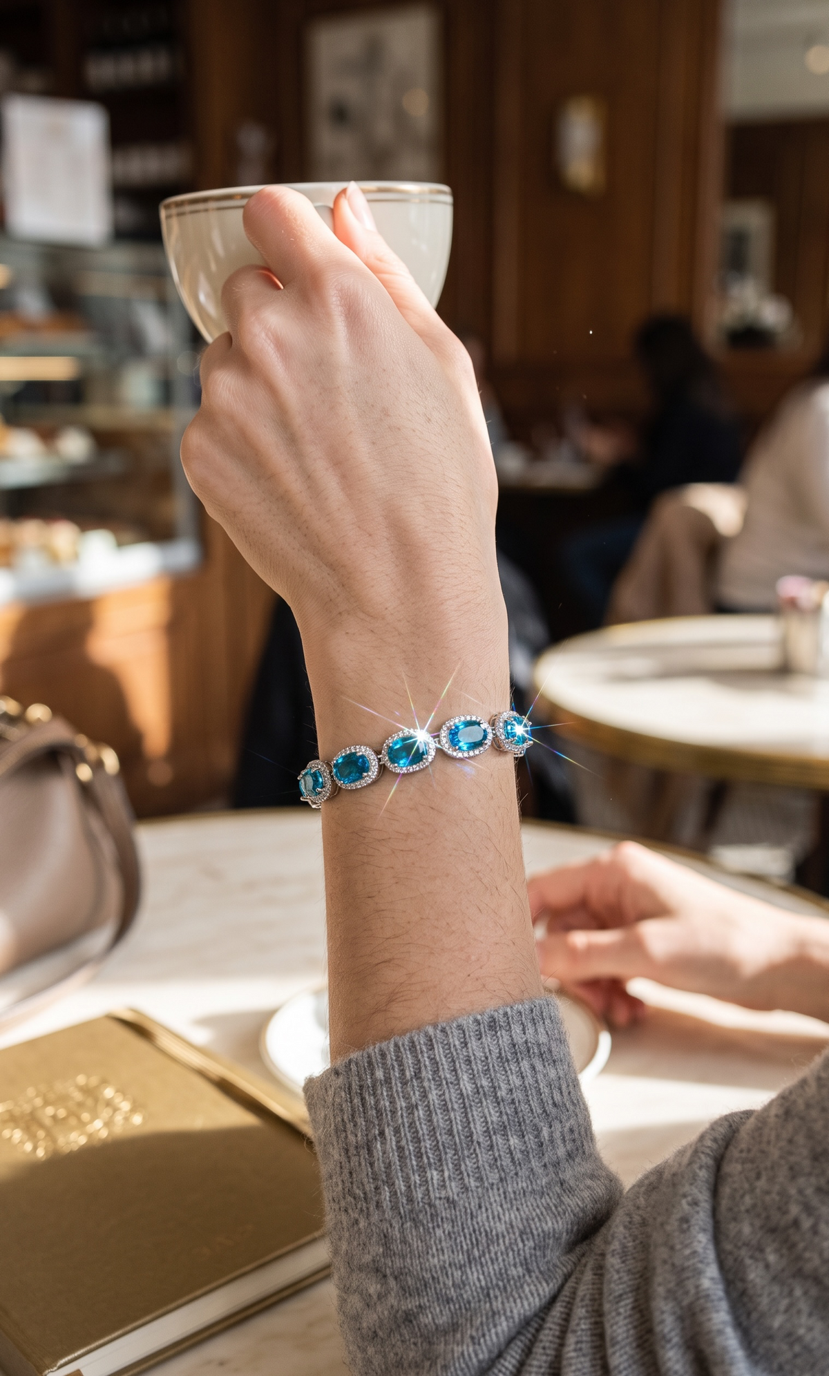 Aqua Blue Cushion-Cut Crystal Halo Tennis Bracelet – Silver-Tone Statement Jewelry 7115