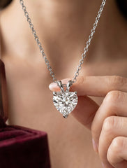 1 Carat Heart Cut Moissanite Pendant Necklace – Silver Tone Solitaire Necklace with GRA Certificate & Jewelry Box 7063