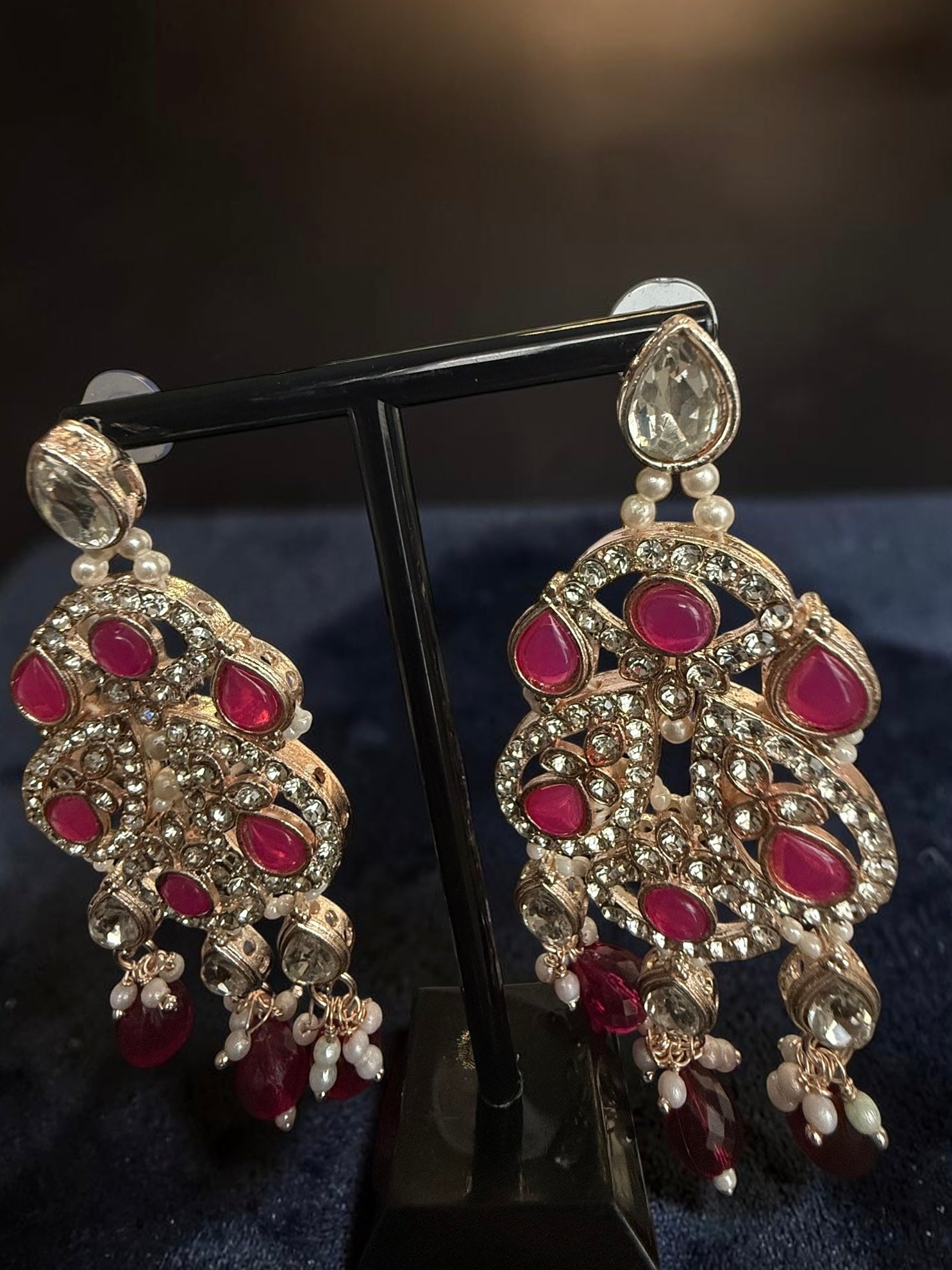 Ruby Red Kundan Bridal Jewelry Set with Earrings & Maang Tikka | Rose Gold Indian Pakistani Afghan Wedding Necklace | Gift Box Included 6047