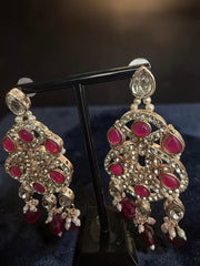 Ruby Red Kundan Bridal Jewelry Set with Earrings & Maang Tikka | Rose Gold Indian Pakistani Afghan Wedding Necklace | Gift Box Included 6047