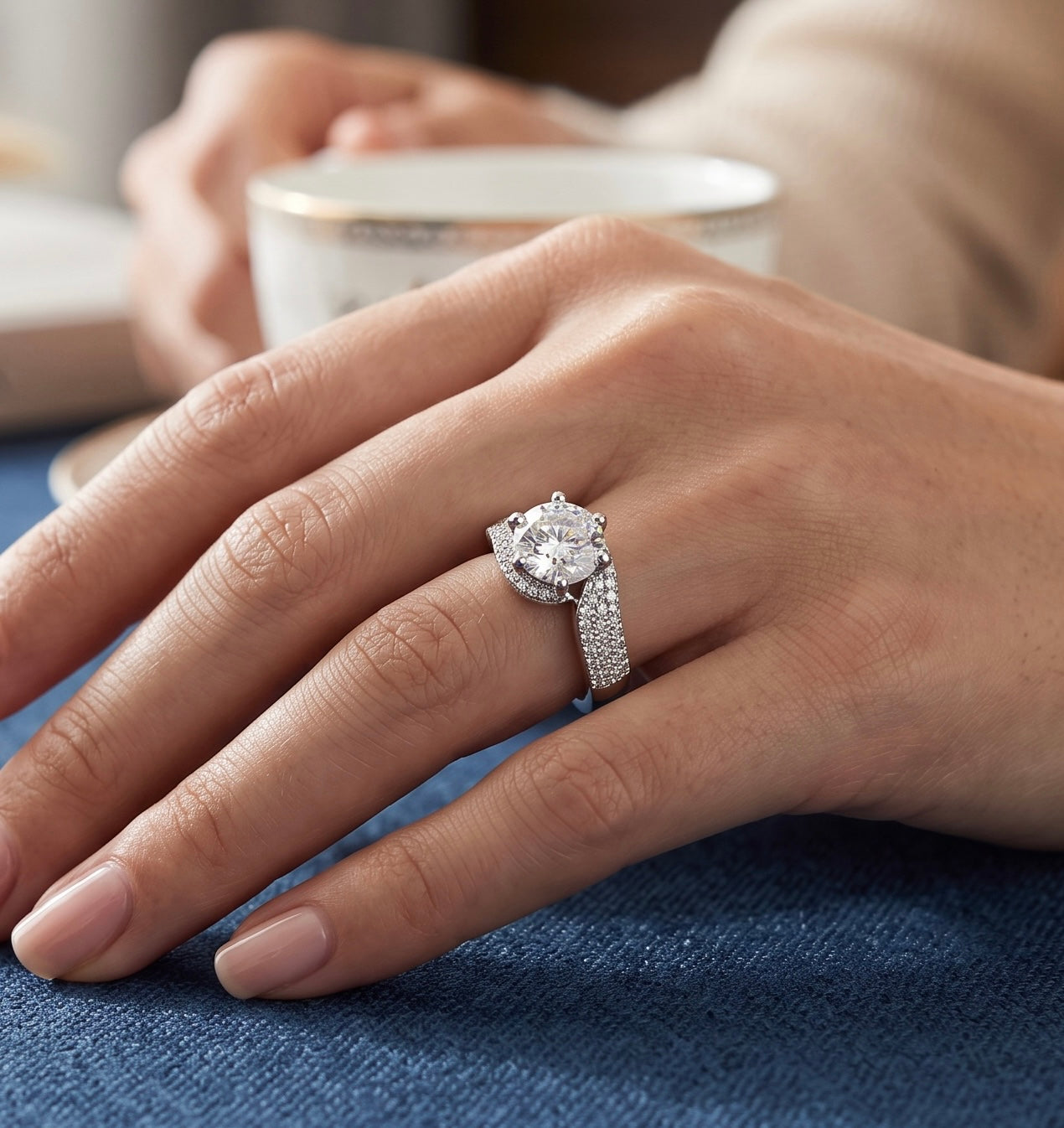 Adjustable Moissanite Statement Ring for Women – Round Cut Crossover Pavé Ring, High-Quality Brass, GRA Certificate & Gift Box Included 7056