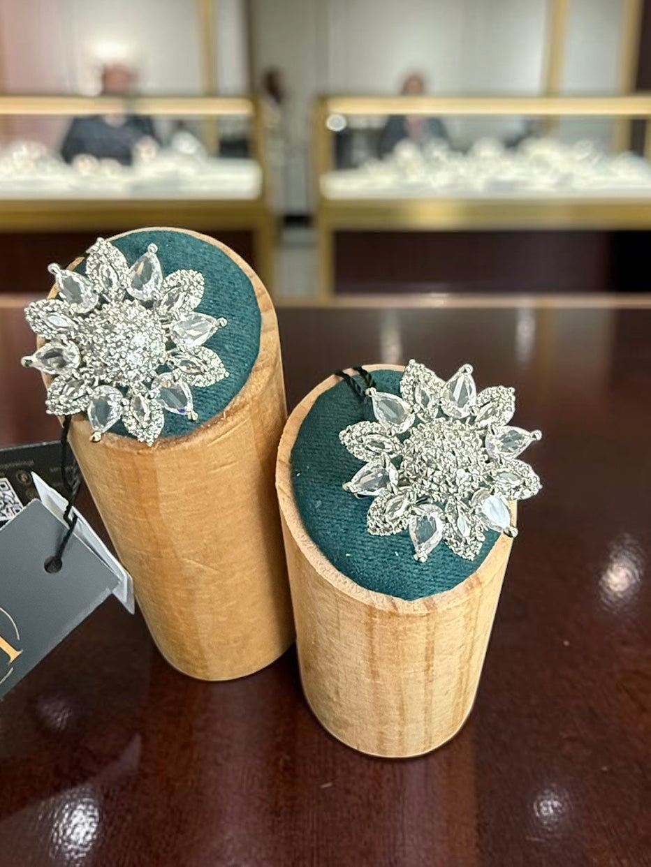 American Diamond Floral Statement Ring – Adjustable Pear-Cut Crystal Cocktail Ring, 7 Colors, Gift Box Included
