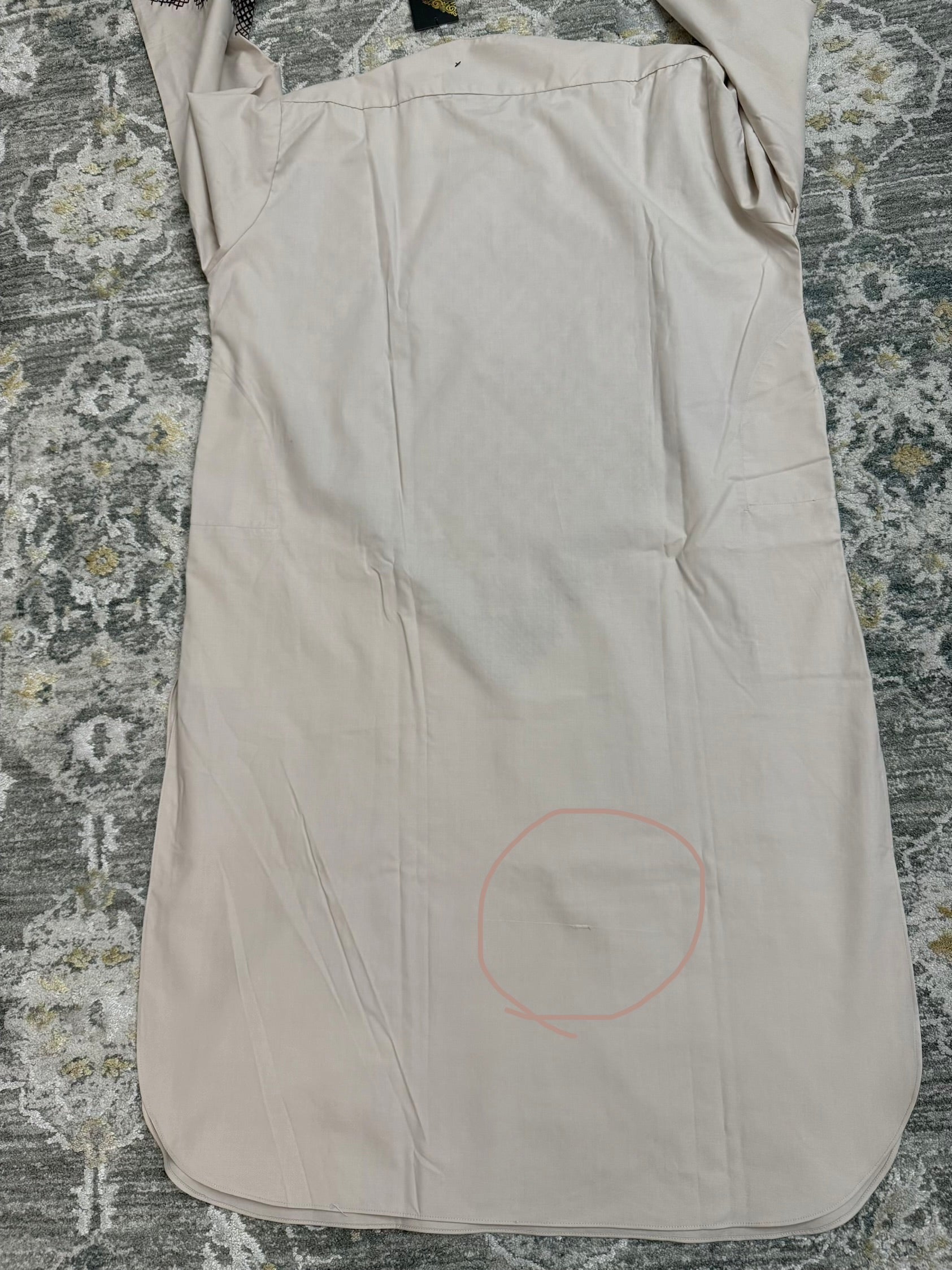 Men’s Cream Kameez with Brown and Black Embroidery – Large  fabric defect special price