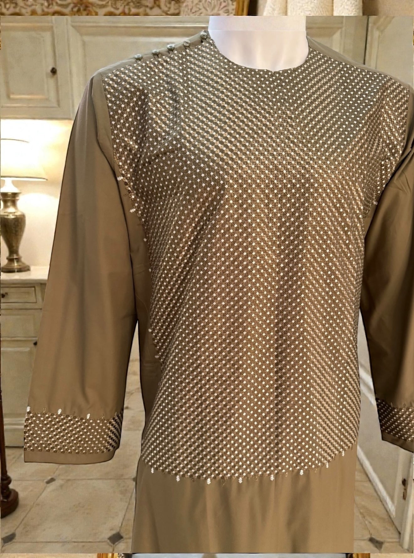 XL Bronze Embroidered Afghan Parahan Tunban – Men’s Traditional Wear | Luqmaan Boutique