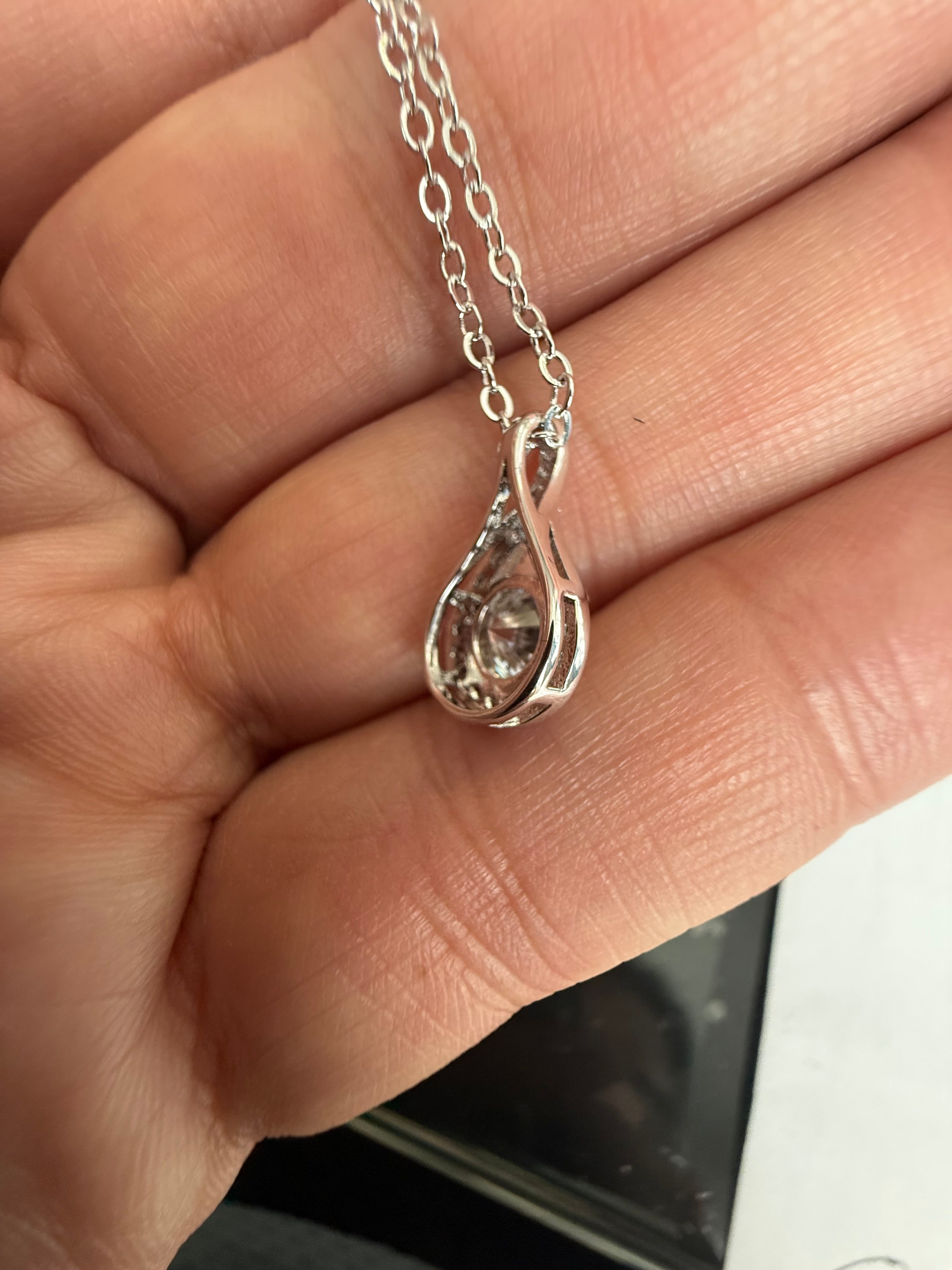 1 Carat Round Moissanite Teardrop Pendant Necklace – Silver Tone Halo Necklace with GRA Certificate & Jewelry Box 7064