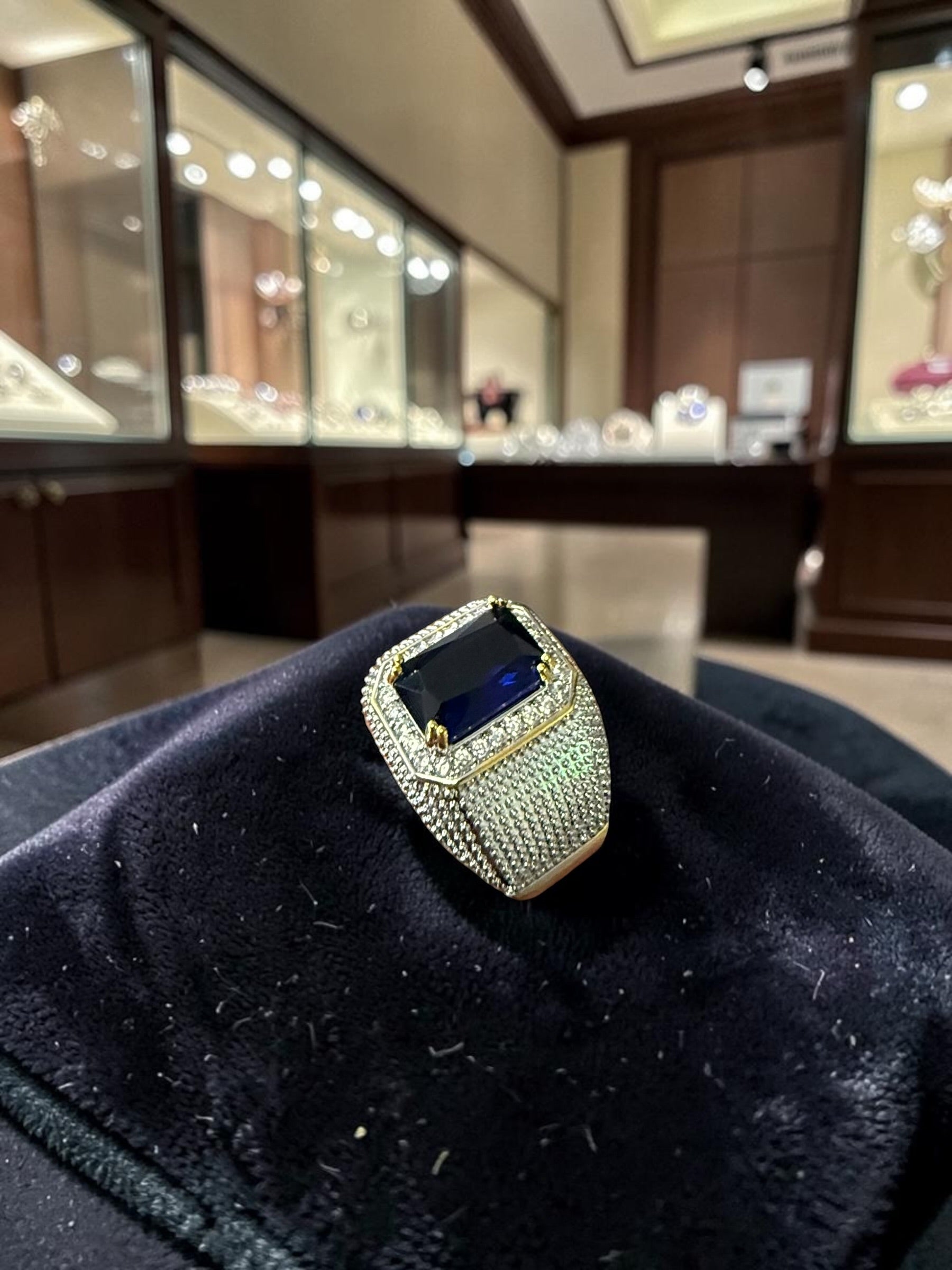 Men’s Blue Zircon Statement Ring Brass Cocktail Ring (Vintage Style)CBB