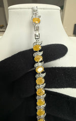 Yellow Crystal Link Bracelet – Silver-Tone Oval Stone & Pavé Swirl Bracelet for Women 7124