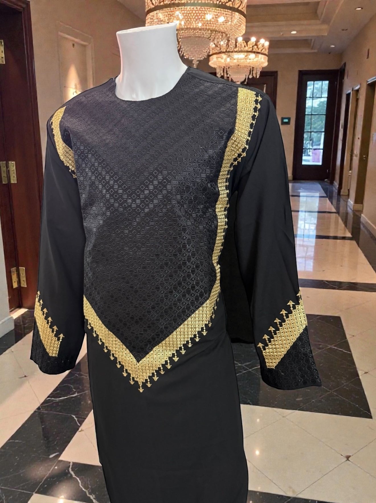 Men’s Black Designer Parahan Tumban with Gold Embroidery | Luxury Afghan Traditional Outfit – XL