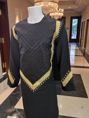 Men’s Black Designer Parahan Tumban with Gold Embroidery | Luxury Afghan Traditional Outfit – XL