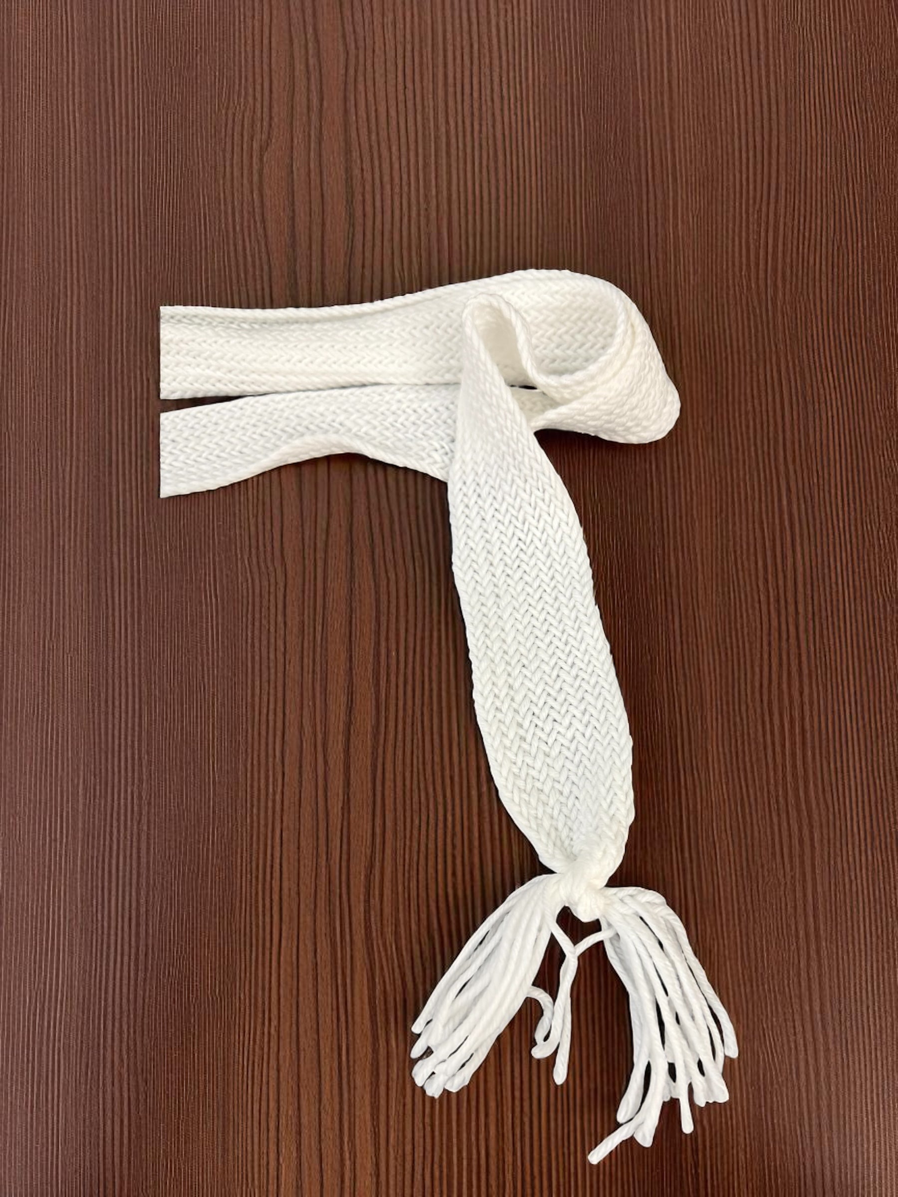 Hand-Woven White Cotton Waist Cord with Tassel Ends – Traditional Men’s Tunban Tie 2” x 64”