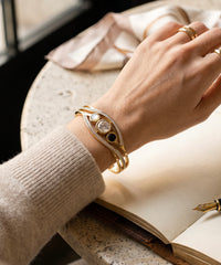 Gold-Tone Stainless Steel Three-Stone Crystal Side-Opening Bangle for Women 8023